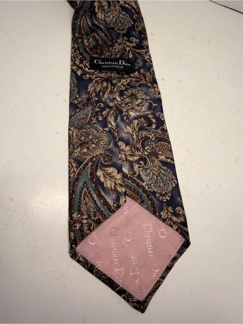 Christian Dior Monsieur Blue Gold Paisley Silk Necktie